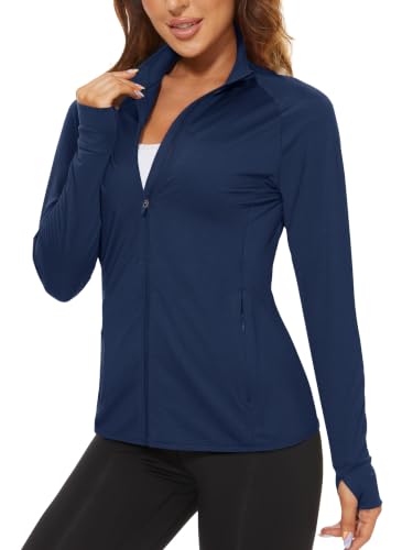 TACVASEN Women's Lightweight Athletic Jacket UPF 50+ Long Sleeve Sun Shirt - color: 02 Navy, size: Medium