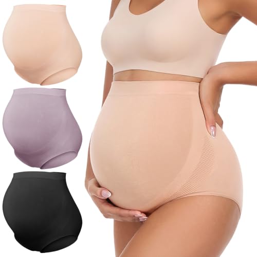 Summer Mae Maternity Underwear 76% Rayon Made from Bamboo Soft Breathable - color: Black,skin,purple-3 Pc, size: XX-Large