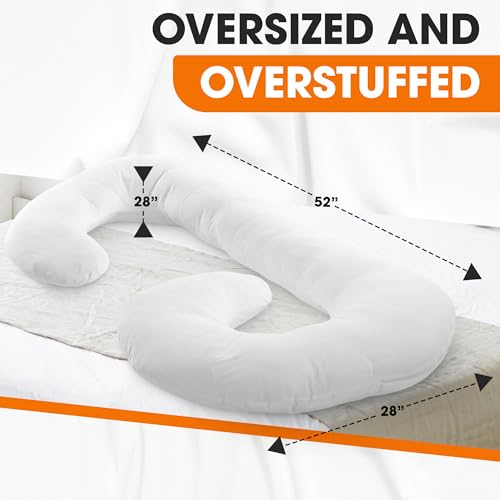 Cheer Collection J Shaped Body Pillow - Down Alternative Full Body Pillow for Side Sleeper, Pregnancy, Neck and Shoulder Support - Zippered Cover - size: J-Shape