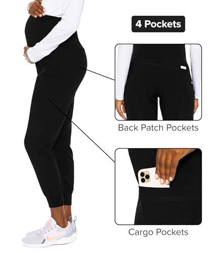 Med Couture Touch Maternity Jogger Scrub Pants for Women with 4 Pockets - color: Black, size: Large