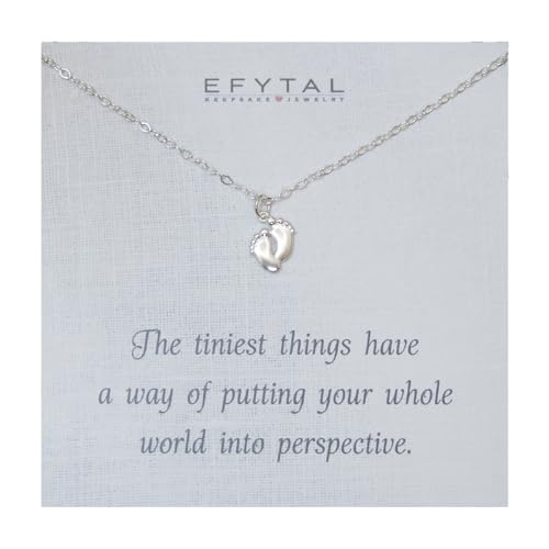 EFYTAL New Mom Gifts, 925 Sterling Silver Personalized Tiny Feet Necklace for Mom to Be - style: Tiniest Things