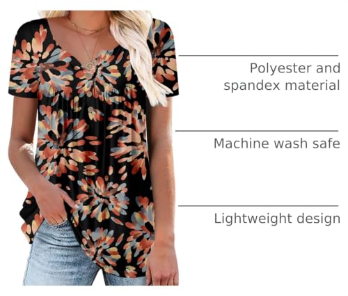 Mystry Zone Womens Henley V Neck Casual Blouse Button Down T Shirts Flare and Flowy Tops - color: 1-black, size: Medium