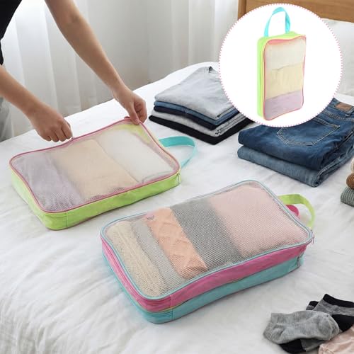 3 Pcs Mesh Packing Cubes for Suitcases, Foldable Pastel Travel