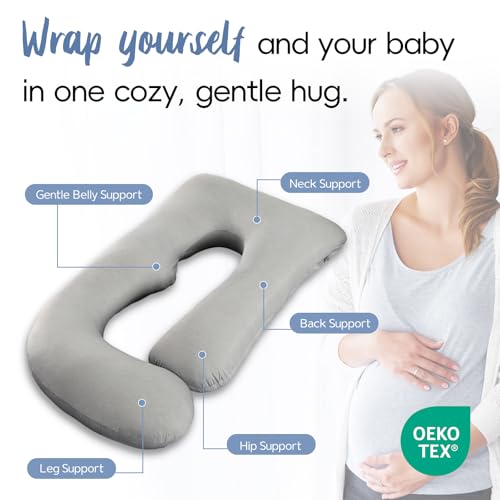 Pregnancy Pillow for Sleeping, Soft 57“ Full Body Maternity Pillow, U Shaped with Removable Washable Cover, Support for Back, Belly, Leg, Hip, Neck & Shoulder - color: Cooling Grey