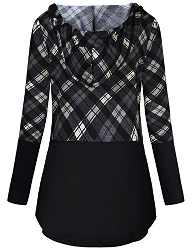 Quinee Women's Long Sleeve Plaid Colorblock Nursing Pullover Hoodie Sweatshirts - color: Black Grey Plaid, size: XX-Large