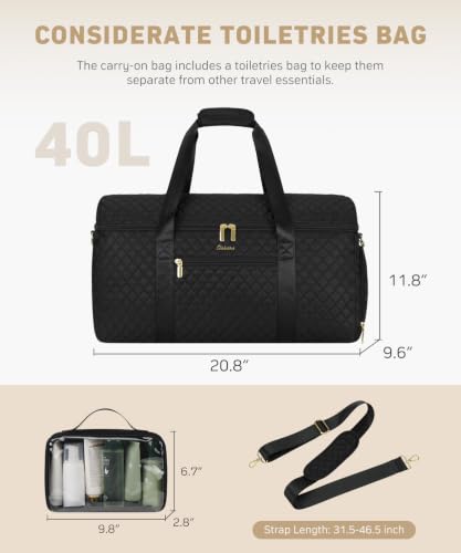 Large Travel Weekender Bags for Women: Overnight Bag with Shoe Compartment - color: 1-Black, size: Large