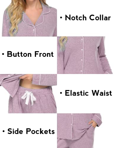Ekouaer Women's Pajamas Long Sleeve Loungewear Casual Button Down Pjs - color: Pink, size: Large