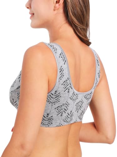 SUIEK 4 Pack Nursing Sleep Bra Maternity Bralette Cotton Breastfeeding Bras - color: Dark Grey/Gray/Grey Print/Navy Dot-4pcs, size: Large