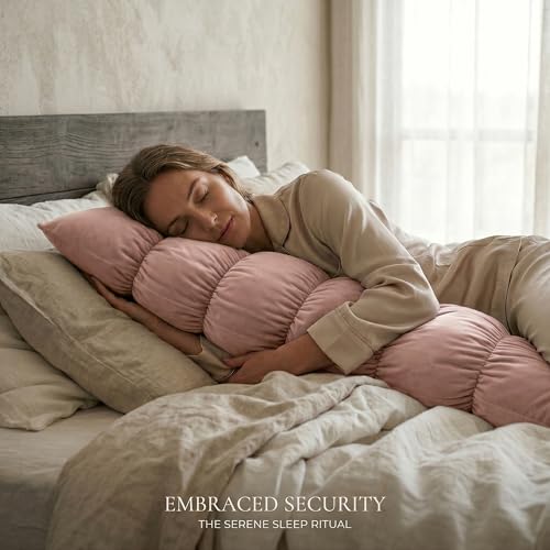 Pat. Pend. Segmented Body Pillow for Side Sleepers, 47 Inch, Pink - color: Pink, size: 47"*15.7"