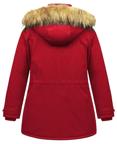CREATMO US Women's Plus Size Winter Coat Waterproof Long Puffer Jacket Warm Military Thicken Parka with Fur Hood - color: Red, size: 2X