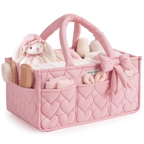Blissful Diary Baby Diaper Caddy Organizer, Heart-Quilted, Light Pink - color: Heart Light Pink