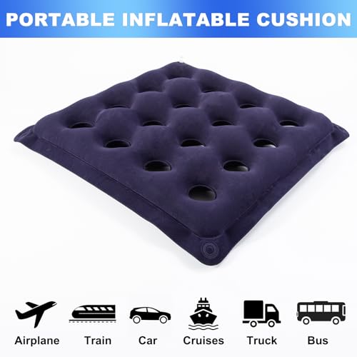 Waffle Cushion Pressure Relief, 2-Pack Inflatable Seat Cushion w/Pump, 18" - color: Purple&beige