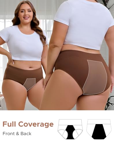 INNERSY Women's Plus Size Period Underwear High Waist Heavy Flow 3-Pack - color: Mocha, size: 5X-Large