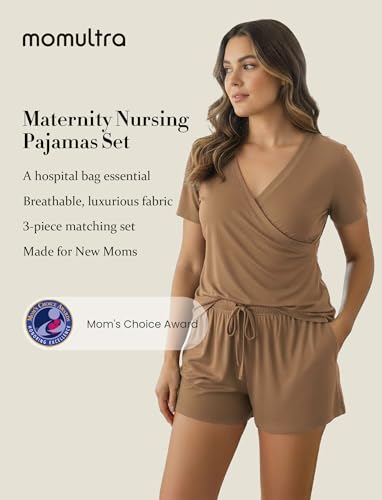 PATPAT 3-Piece Maternity Nursing Pajamas, Womens Lounge Set with Pockets - color: Brown, size: XX-Large