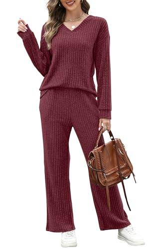 RUMIA Lounge Sets for Women Cozy Travel Matching Sweater Fall Outfits - color: Violet, size: Large