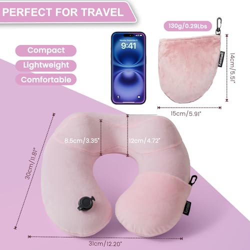 Keemall Inflatable Travel Neck & Shoulder Pillow for Airplanes&Long Trips - color: Pastel Pink, size: Medium