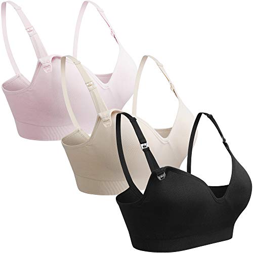 GXXGE Womens Seamless Nursing Bra for Breastfeeding Push Up Sleeping Wireless Maternity Bra - color: 3pcs (Black Beige Pink), size: Small