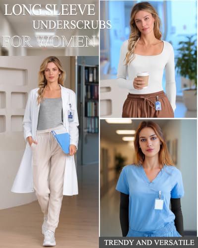 Xaatren 4 Pack Women's Underscrub Shirts Long Sleeve Tops - color: Black, Light Gray, White, Royal Blue, size: Small