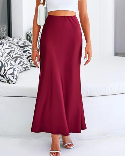 BTFBM Maxi Skirts for Women Business Casual - color: Wine Red, size: Small