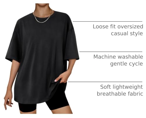 Trendy Queen Womens Oversized T-Shirts Short Sleeve Crew Neck Summer Tops - color: Black, size: Medium