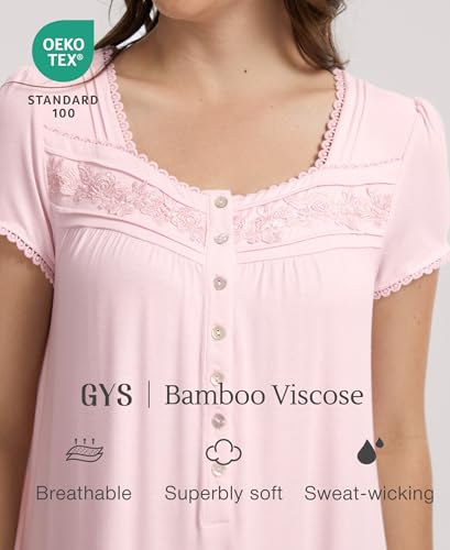 GYS Women's Bamboo Viscose Nightgown Short Sleeve Sleep Shirt - color: Pink, size: Medium