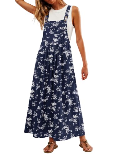 Lepunuo Summer Dresses Women Bib Overall Dresses Adjustable Beach - color: Floral Navy Blue, size: XX-Large