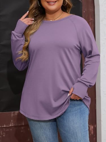 Womens Plus Size Long Sleeve Tunic Tops Crew Neck Oversized Fit T Shirts - color: Purple, size: 4X-Large