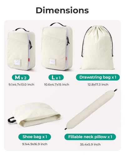 BAGSMART 6 Set Packing Cubes for Travel with Fillable Neck Pillow, Shoe Bag - color: Charcoal Grey
