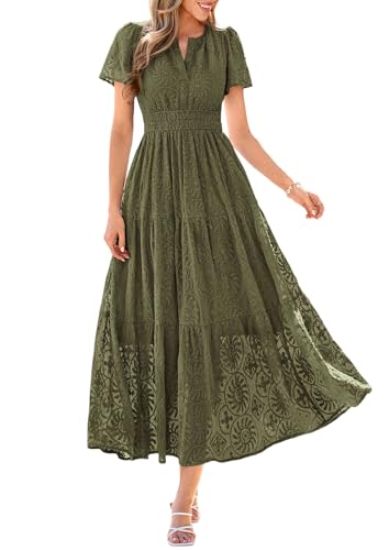 PRETTYGARDEN Womens Maxi Embroidered Wedding Guest Dress - color: Army Green, size: Small