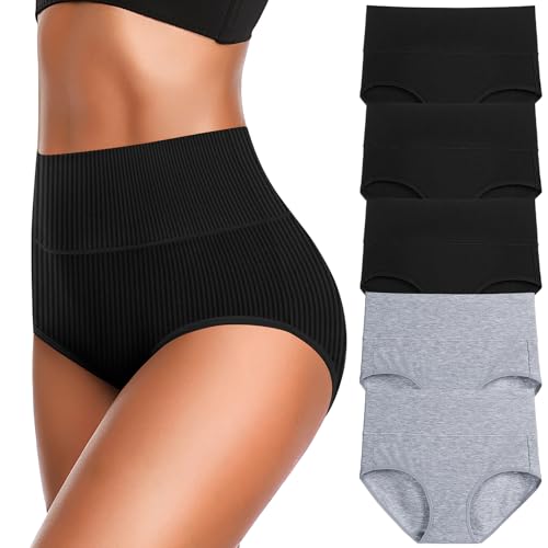 Women's High Waist Cotton Underwear Super Stretchy Briefs Full Coverage Panties Soft Women Panties 5-Pack - color: Classic-5pack, size: Medium-Large