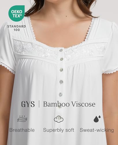 GYS Women's Bamboo Viscose Nightgown Short Sleeve Sleep Shirt - color: White, size: Medium