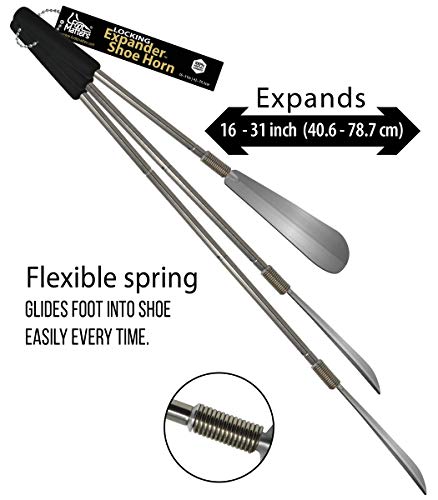 FOOTMATTERS Expander Shoe Horn Extra Long Handle - Twist to Lock - Extends 16 to 31 inches - color: 1 Unit