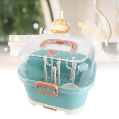 Ejoyous Baby Bottle Drying Rack Organizer, Nursing Bottle Storage Box, Compact Household Dust Proof Draining Thickened Plastic Bottle Holder Box for Home Travel (Green) - color: Green