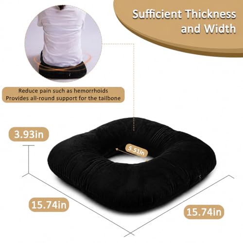 Hshbxd Donut Pillow, Tailbone Cushion for Wheelchair, Office and Travel - color: Black
