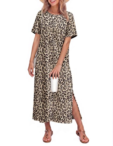 Ekouaer Cotton Nightgowns for Women Long Sleepshirts Soft Maxi Nightshirts - color: Leopard, size: Small
