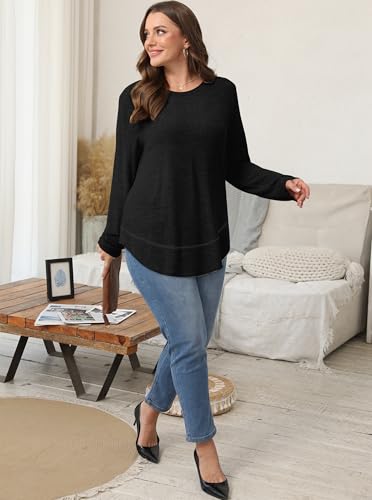 Sampeel Long Sleeve Shirts for Women Tunic Tops Loose Fit Dressy Crew Neck Pullover Sweaters 2026 - color: Black, size: Large