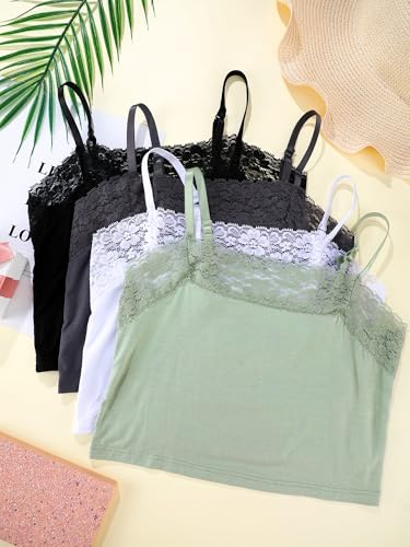 Bencailor 4 Pcs Lace Cami Top - color: Black, Dark Gray, Olive Green, White, size: Large