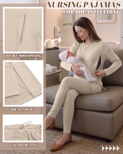 Neer Maternity Nursing Pajamas Sets 2 Piece Outfits - color: Apricot, size: X-Large