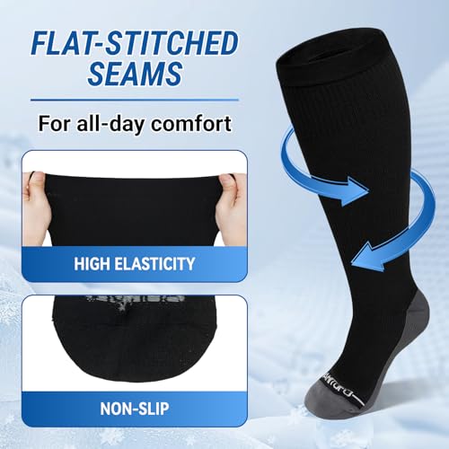 3 Pairs Plus Size Compression Socks for Women Men Wide Calf - color: 3 Pairs-Black, size: 3XL
