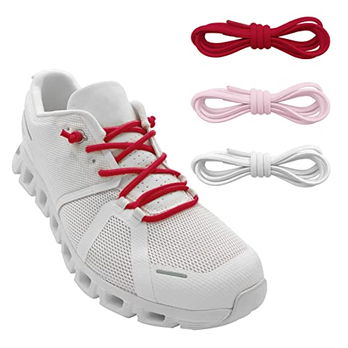 3 Pairs Elastic Shoe Laces Replacement Laces for Running Shoes,Stretch Oval Strings Replacement Shoestrings - color: White+red+pink