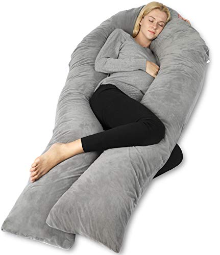 QUEEN ROSE 65 Inch U Shaped Pregnancy Body Pillow for Sleeping,Gray Velvet - color: Grey