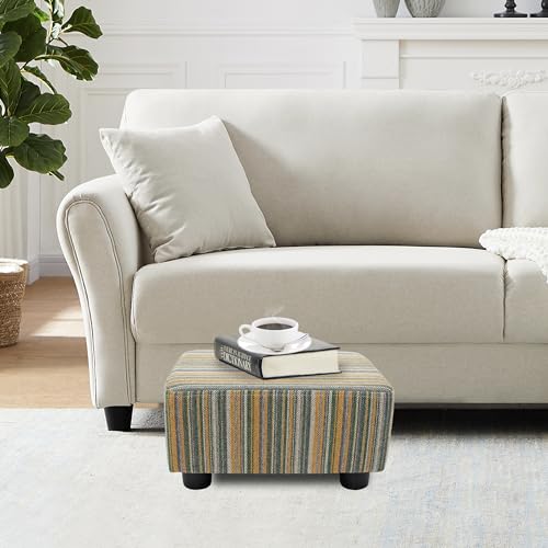CAROLMADE Small Foot Stool Ottoman Footstool with Legs Under Desk Footrest for Living Room Bedroom and Office,Linen-Stripe Green - color: Stripe Green