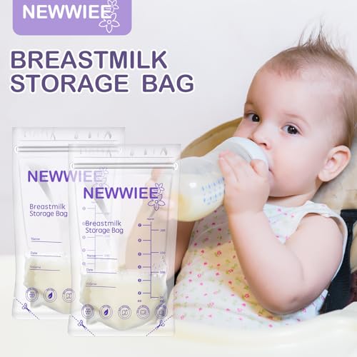 Newwiee 400 Count Breastmilk Storage Bags 7oz Self Standing Freezer, Purple