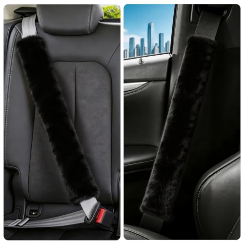 Amooca 25.6in Extra Long Furry Universal Car Seatbelt Cover Shoulder Pad - color: Black, size: 25.6in 1pack
