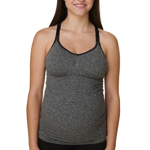 Basics by Bravado Women's Seamless Maternity Nursing Tank Top Cami for Breastfeeding with Adjustable Straps, S-XXL - color: Dark Charcoal Heather, size: Small