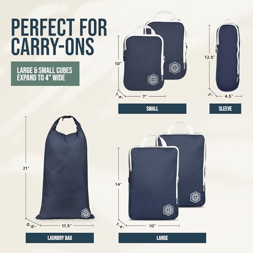 TRIPPED Travel Gear Compression Packing Cubes for Carry-On Travel 6-Pack - color: Nautical Navy (Navy Blue and White), size: 6 Piece