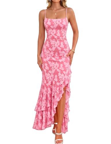Kaximil Women's Floral Mermaid Cocktail Wedding Guest Maxi Dress - color: Pink, size: Medium
