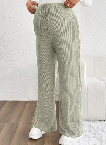 BLENCOT Maternity Pants Casual Stretchy Wide Leg Pregnancy Trousers - color: Light Green, size: Large
