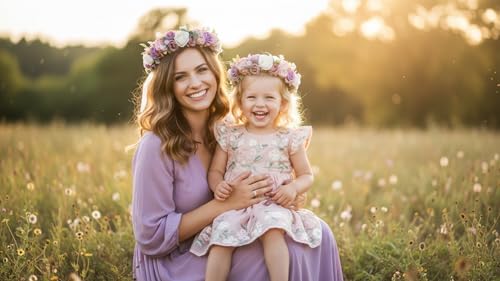 Purple Pink Flower Crown for Women Maternity Bridal Shower - color: Purple-Adult Size