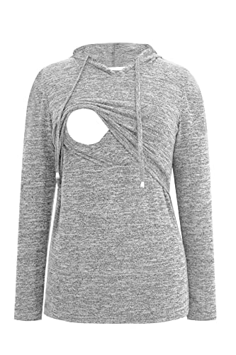 Smallshow Women's Nursing Tops Long Sleeve Breastfeeding Hoodie - color: Light Grey, size: Medium